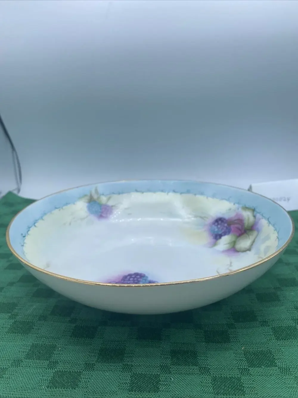Antique Blackberry Hand Painted Porcelain Bowl Unbranded 9” Diameter